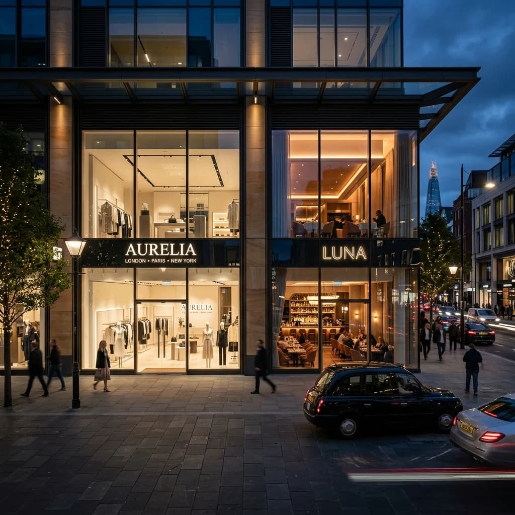 International brand franchise storefront and commercial layout